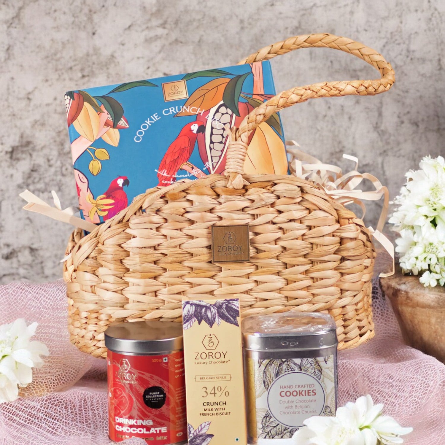 ZOROY Luxury Chocolate The Weed Basket Snake Handle Hamper |Belgian style chocolate | Drinking chocolate | Cookies | 100% Veg
