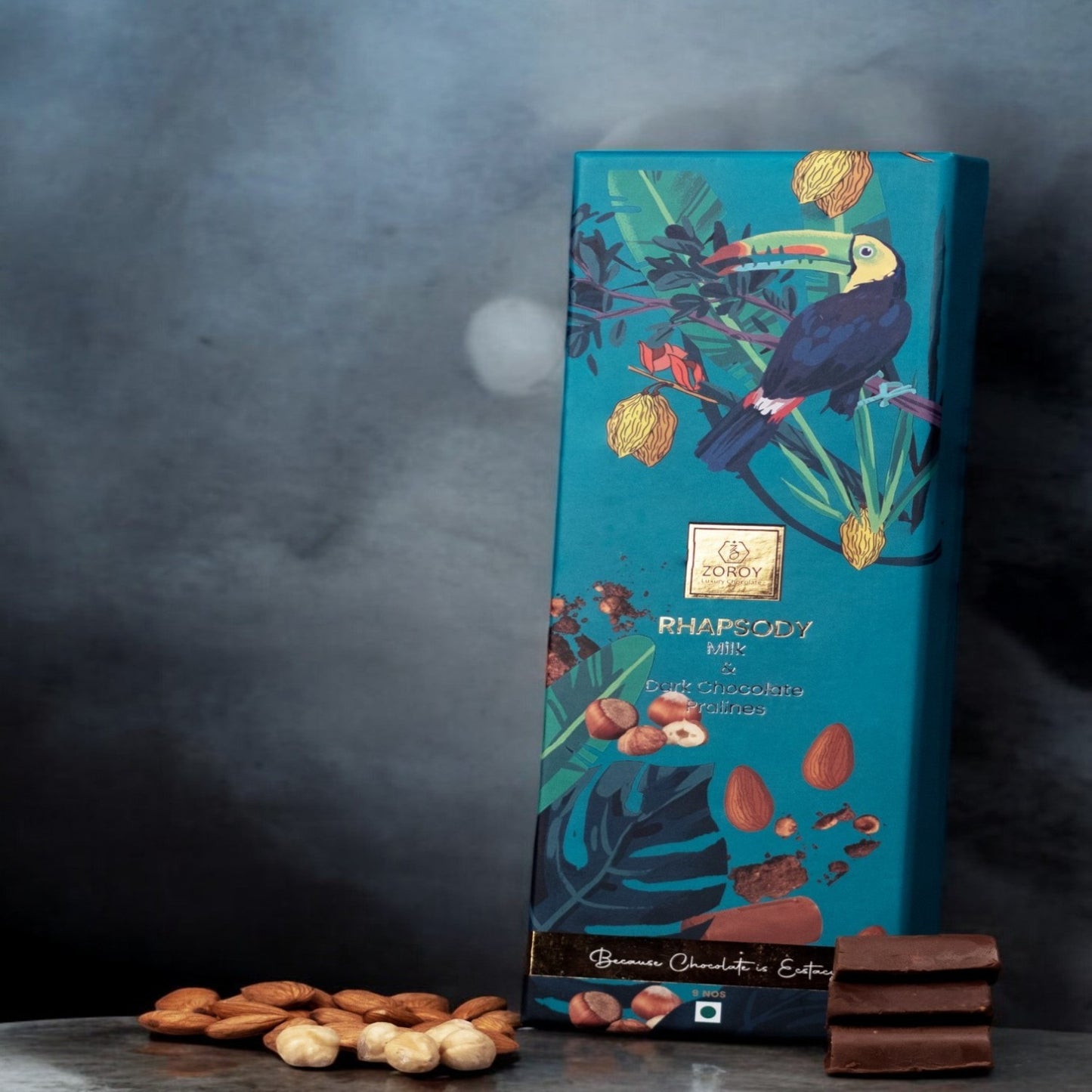 ZOROY Luxury Chocolate Rhapsody Box of 9 Milk and dark Assorted Pure Couverture Chocolate Pralines | Gift Box for Celebrations Diwali Festive Birthday Corporate New Year - 90 Gms