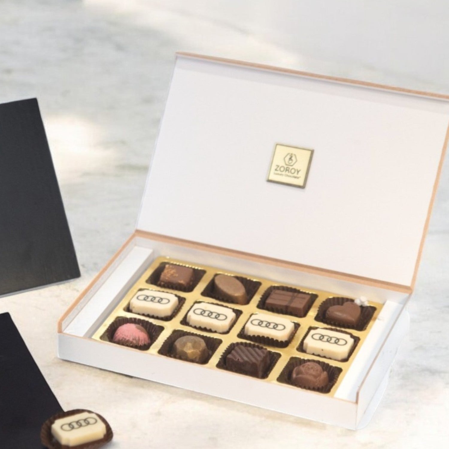 ZOROY Personalised Customised Photo Printed Wooden Chocolate Gift Box of 12 - Corporate  Gifts with Company Name, Brand Logo printed on Chocolates and Personalised Message Card