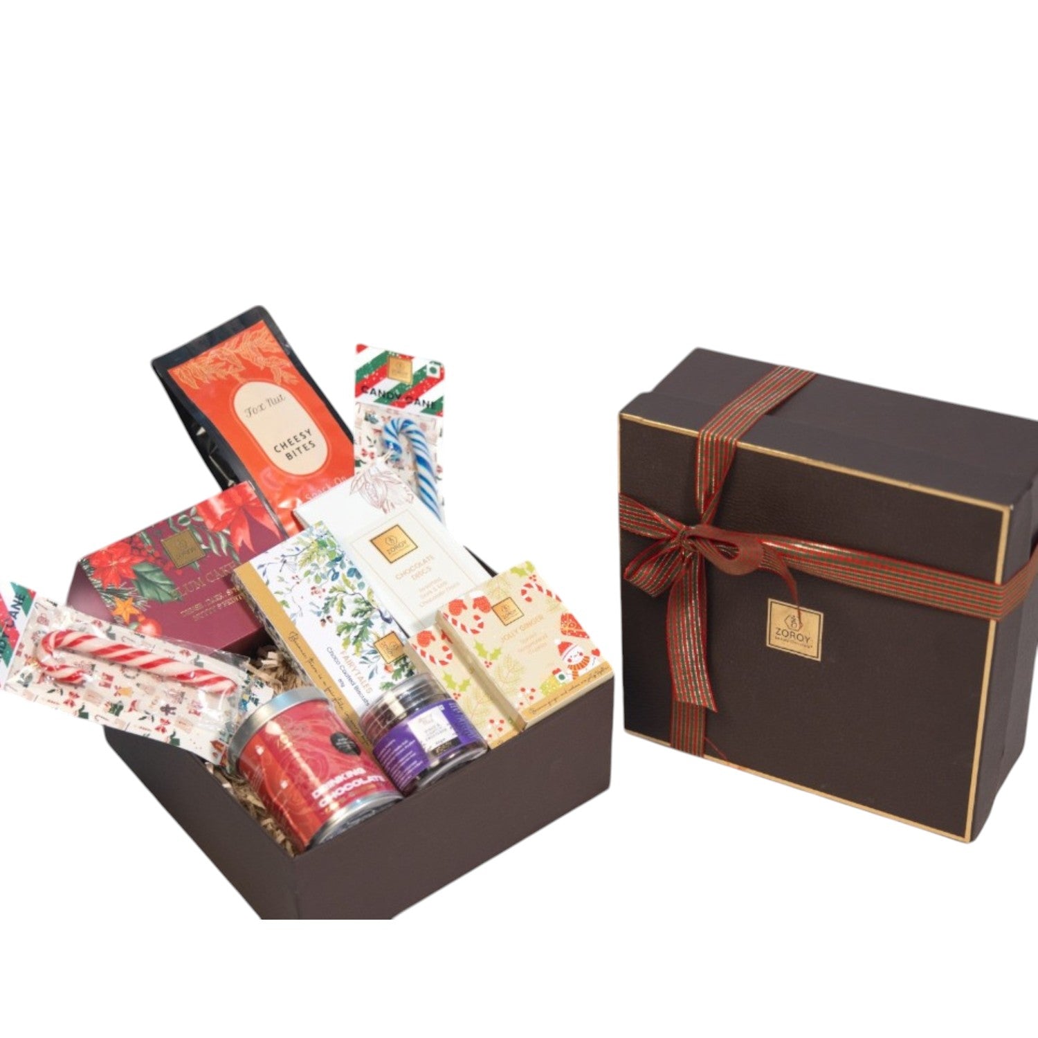 ZOROY SEASONAL ELEGANT TREATS HAMPER | Plum cake | gingerbread cookies | candy canes | berries | drinking chocolate | snacks |Chocolates | Ideal for Holiday Christmas New Year and Corporate Gifts