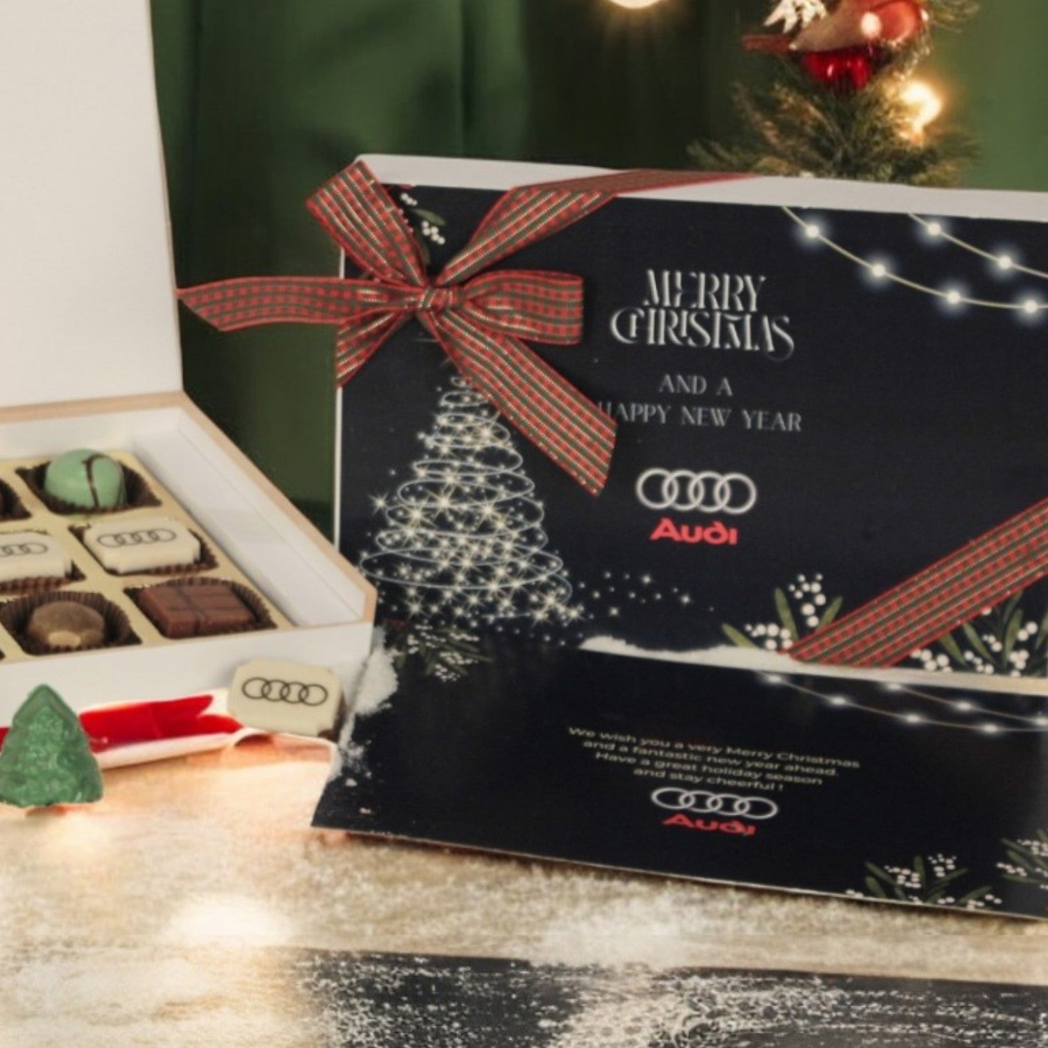 ZOROY Personalised Customised Photo Printed Wooden Chocolate Gift Box of 12 - Christmas Gift and New Year with Company Name, Brand Logo printed on Chocolates and Personalised Message Card