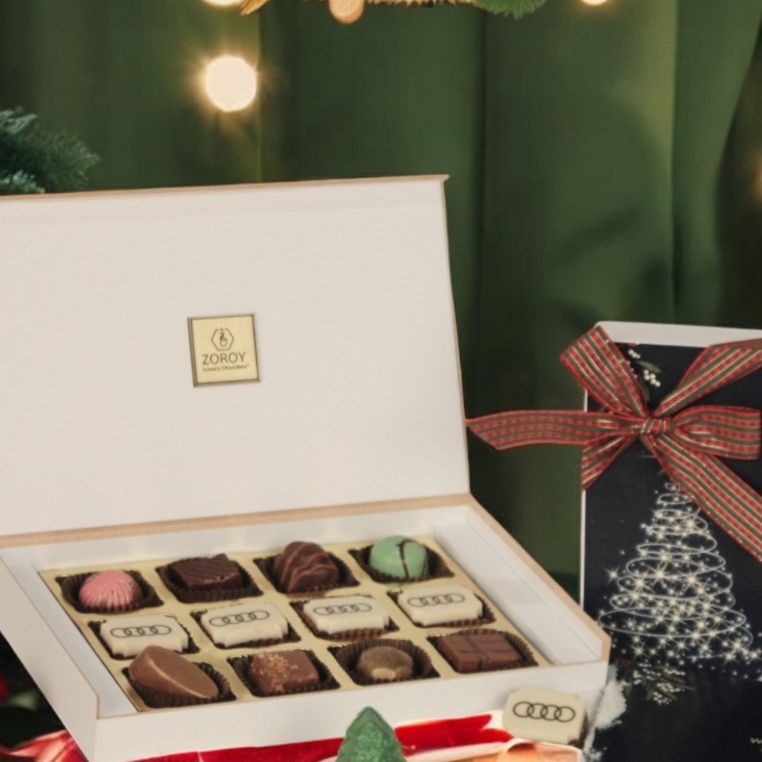ZOROY Personalised Customised Photo Printed Wooden Chocolate Gift Box of 12 - Christmas Gift and New Year with Company Name, Brand Logo printed on Chocolates and Personalised Message Card