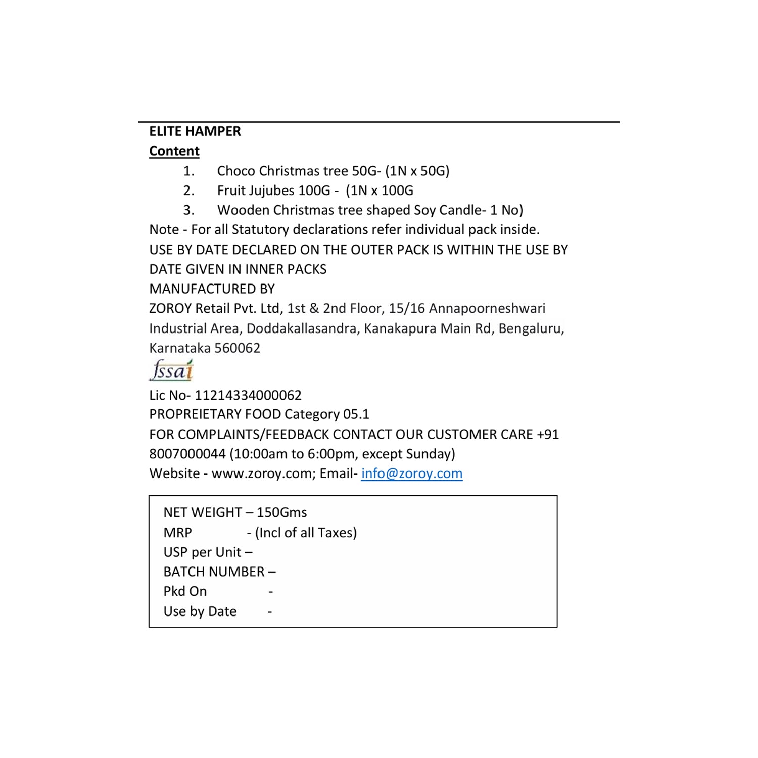 ZOROY Elite Christmas Gift Hamper | Ginger cookie Chocolate Tree, Jujubes & Soy Candle | Holiday Corporate Gifting