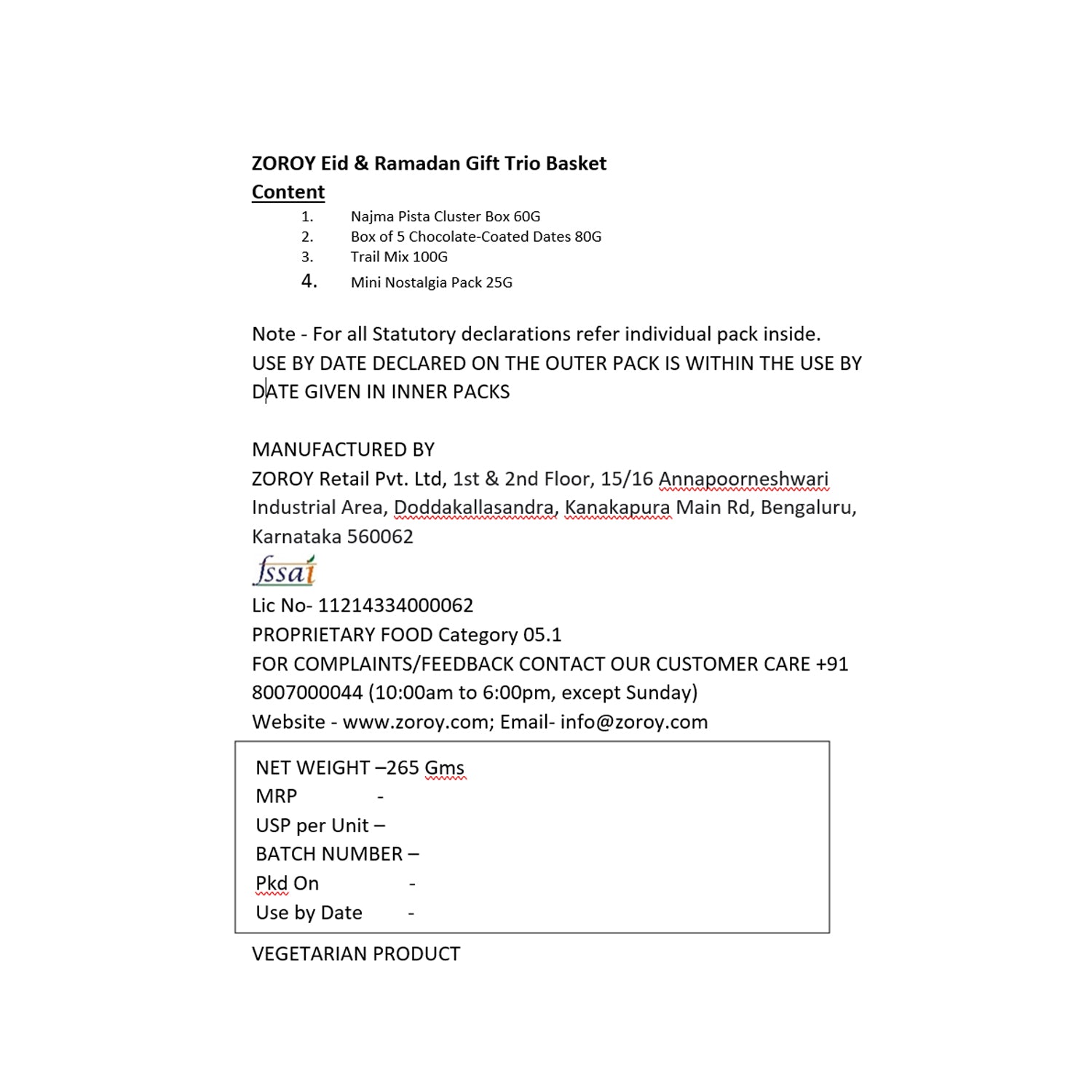 ZOROY Eid & Ramadan Gift Trio Basket – Najma Clusters, Chocolate Dates, Trail Mix & Cookie