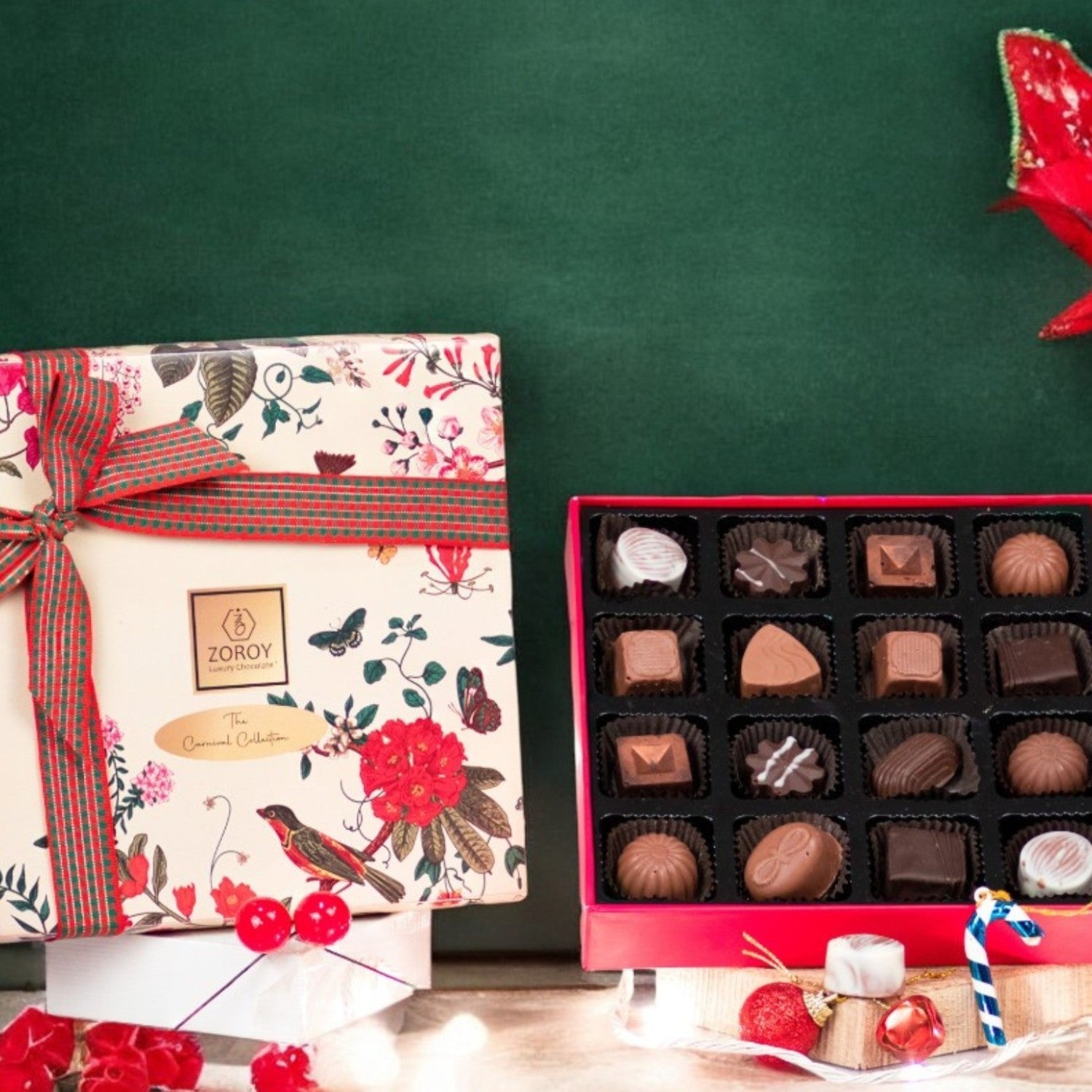ZOROY Luxury Chocolate Christmas Special Box of 16 with Assorted Chocolates For Corporate Wedding New Year Celebration Festive Xmas Surprise Family Kids Clint Online Chocolate Combo Box