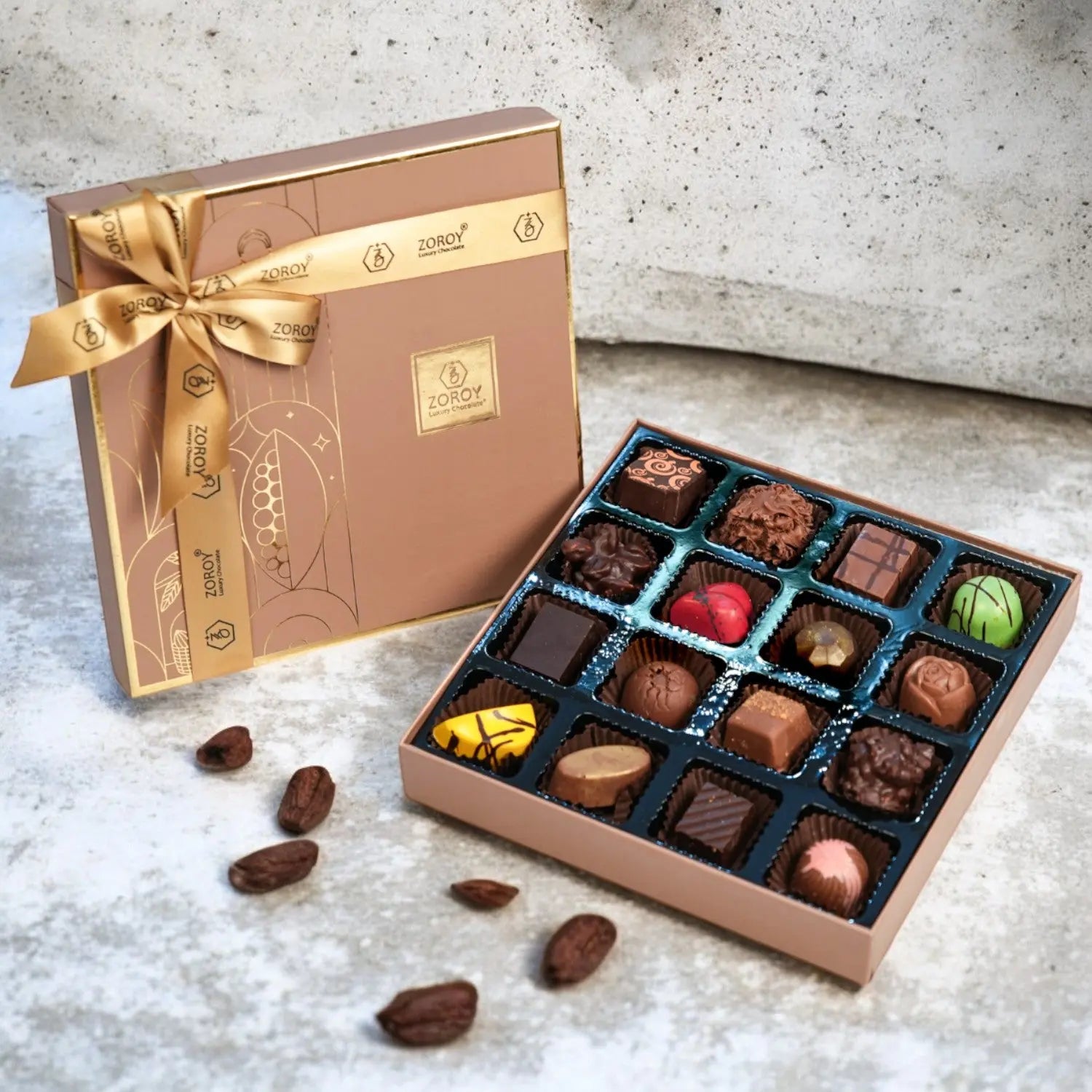 ZOROY LUXURY CHOCOLATE Box of 16 Pure Couverture Chocolate | Signature Belgian style | 16 pieces in a box | Assortment of milk dark white pralines - 176 Gms - ZOROY