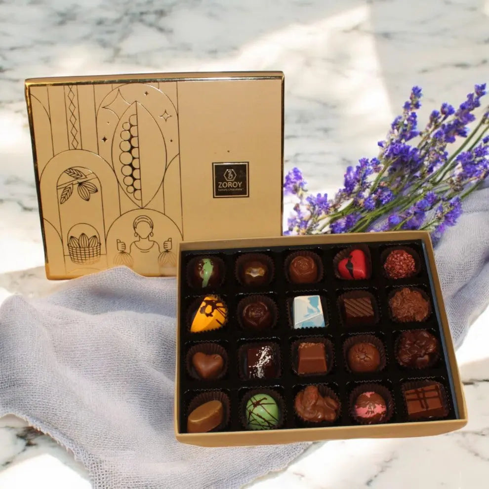 ZOROY LUXURY CHOCOLATE Box of 20 Pure Couverture Milk Chocolate | Signature Belgian style | 20 pieces in a Gift box | Assortment of milk pralines - 220 Gms - ZOROY