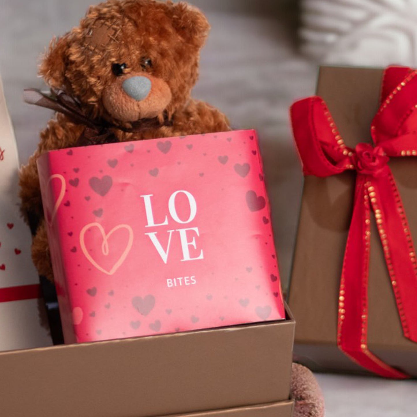 ZOROY Luxury Chocolate Valentines Trio Hamper | Assorted Chocolates | A gift for someone you love | Belgian style bar | Teddy bear | 100% Veg