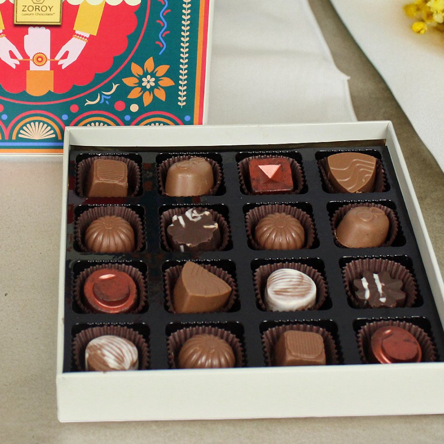 ZOROY Luxury Chocolate Rakhi Chocolate Gift for Brother | Rakhi message chocolate| Rakhi Gift for Brother and Bhabhi | Rakhi gift combo | rakhi chocolate pack | Contains Rakhi |16 nos