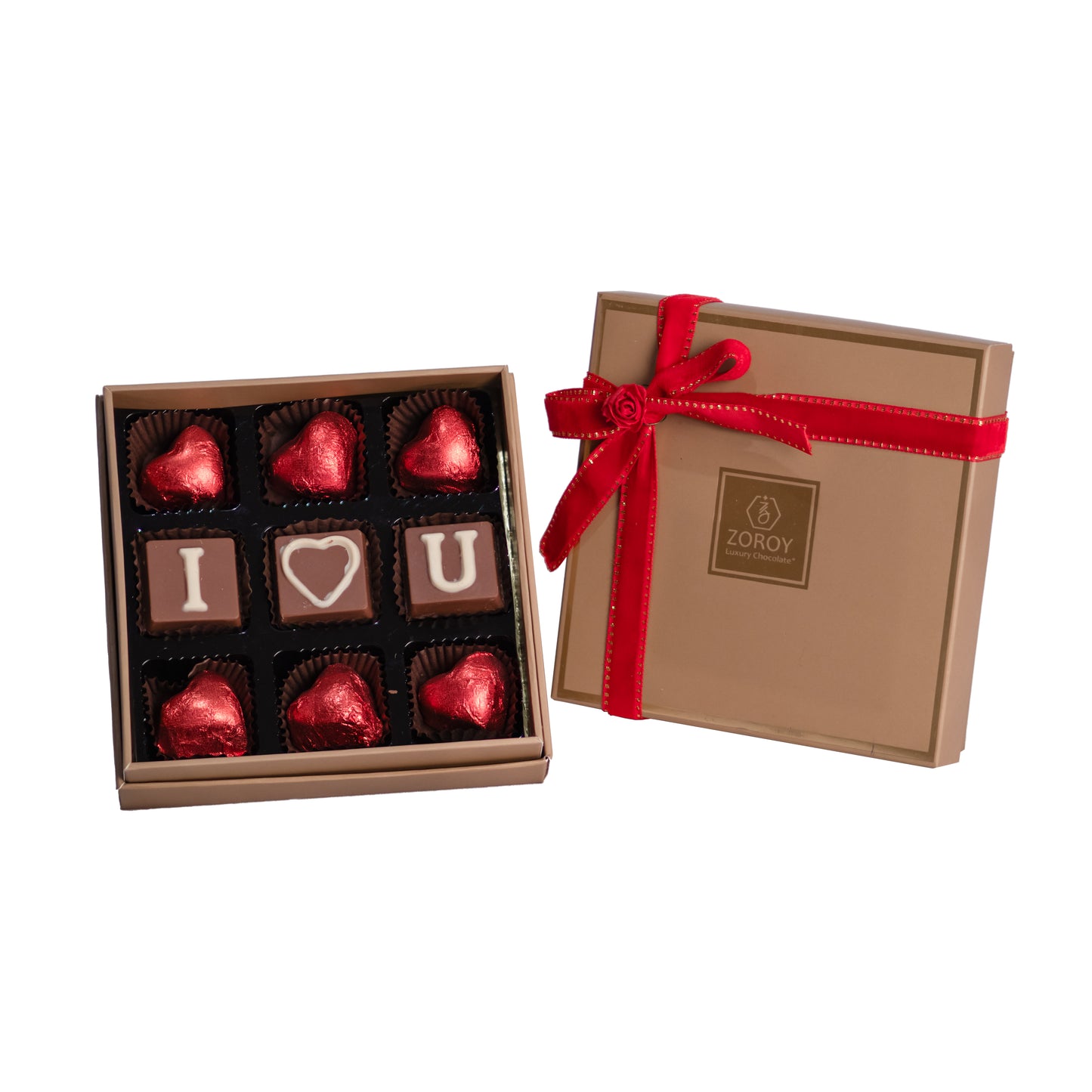 ZOROY Box of 9 Love stories- contains hearts and I Love You chocolates