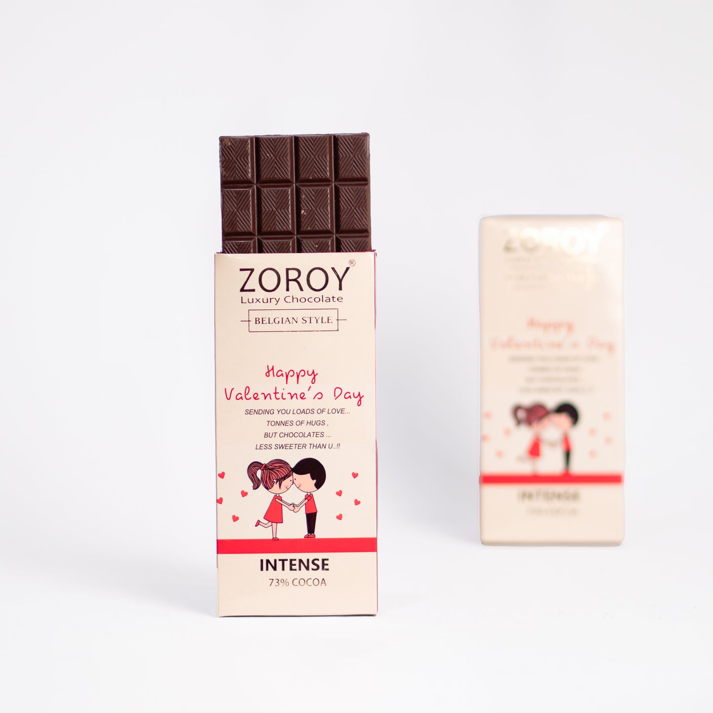 ZOROY Pure Belgian Couverture 73% Dark Chocolate Happy Valentine's day message bar - 100gms