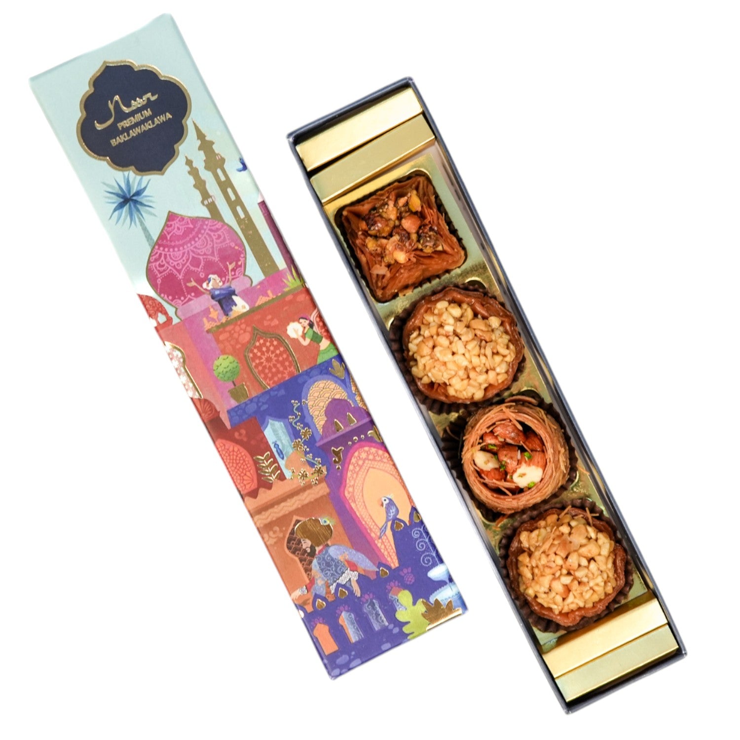 ZOROY Noor Premium Traditional Authentic Turkish Baklava – 4 Piece Assorted Gift Box, 88 g - Middle Eastern Delight with Rich Nuts & Honey | Perfect Sweets for Special Occasions, Festivities, Gifting and Snacking