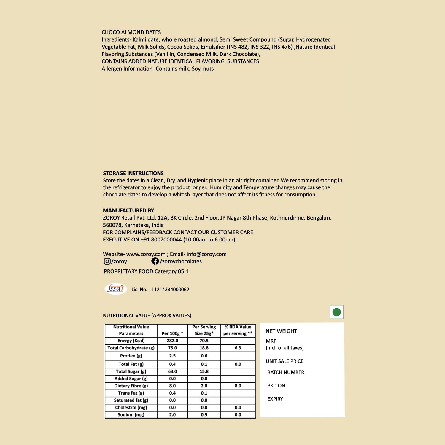 ZOROY Luxury Chocolate Almond-Stuffed Dates – Premium Dry Fruit Sweets | Healthy Gourmet Snack | Handcrafted Dates with Crunchy Almonds | Box of 5 |80G| Festive Gift for Diwali, Rakhi, Eid, Christmas