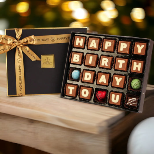 ZOROY Luxury Chocolate Signature Belgian style pure couverture Happy Birthday Message Chocolate gift Box of 20 Pcs