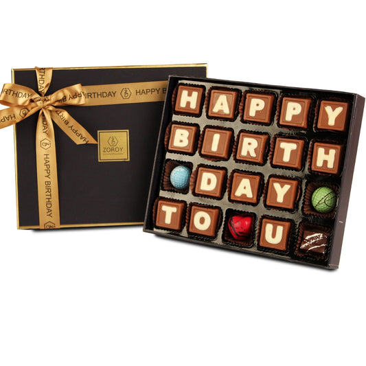 ZOROY Luxury Chocolate Signature Belgian style pure couverture Happy Birthday Message Chocolate gift Box of 20 Pcs