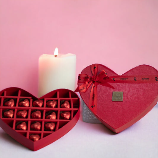 ZOROY Valentines Day Special Heart Box Medium with 14 milk chocolate hearts