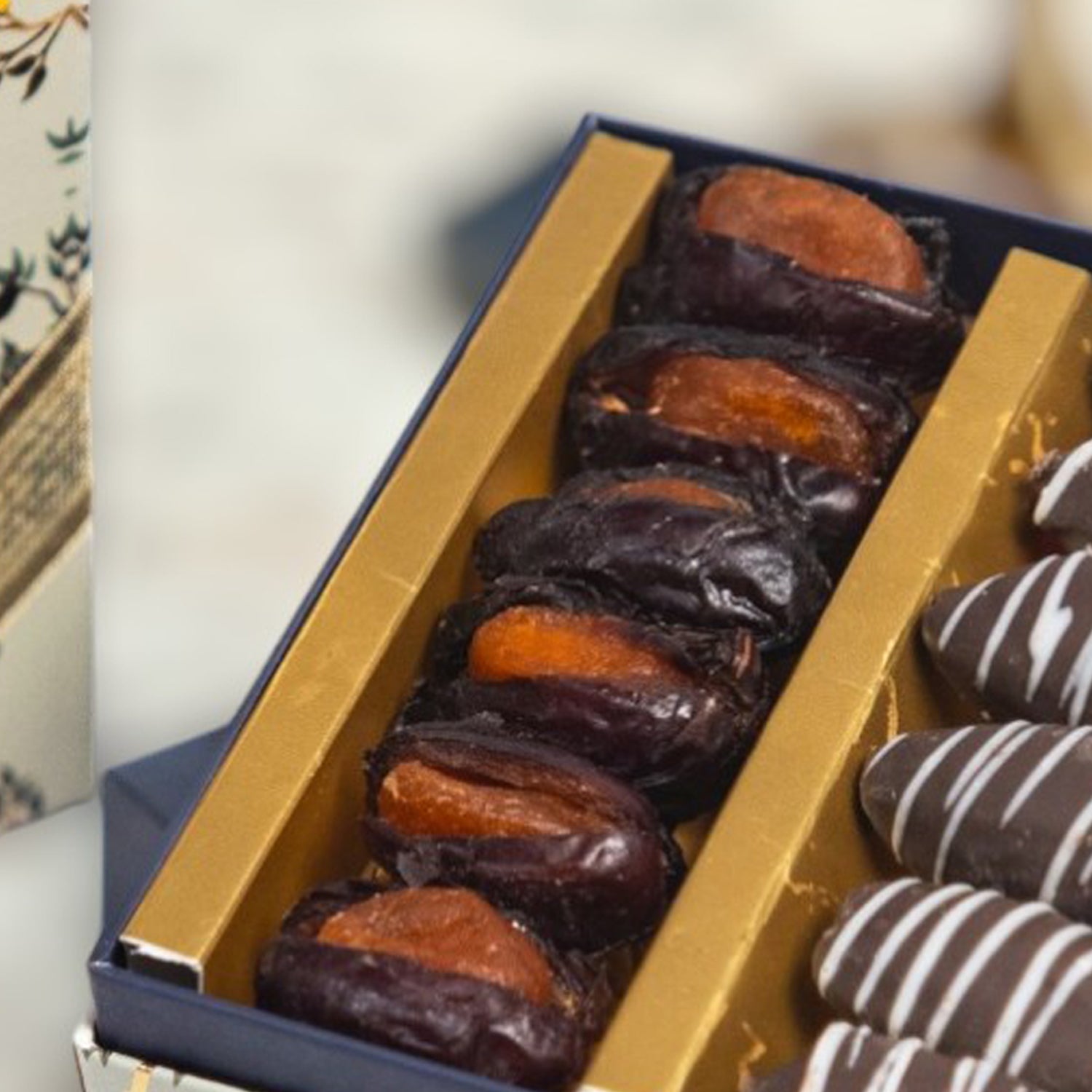 ZOROY Assorted Dry Fruit Filled Dates 250G | Filled With Roasted Pistachio, peeled orange wholes and chocolate coated almond stuffed dates | Khajur dry fruit