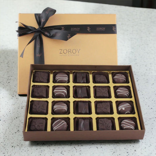 ZOROY Box of 20 Assorted Delite Dark chocolate pralines Gift Box - (220 Gms)