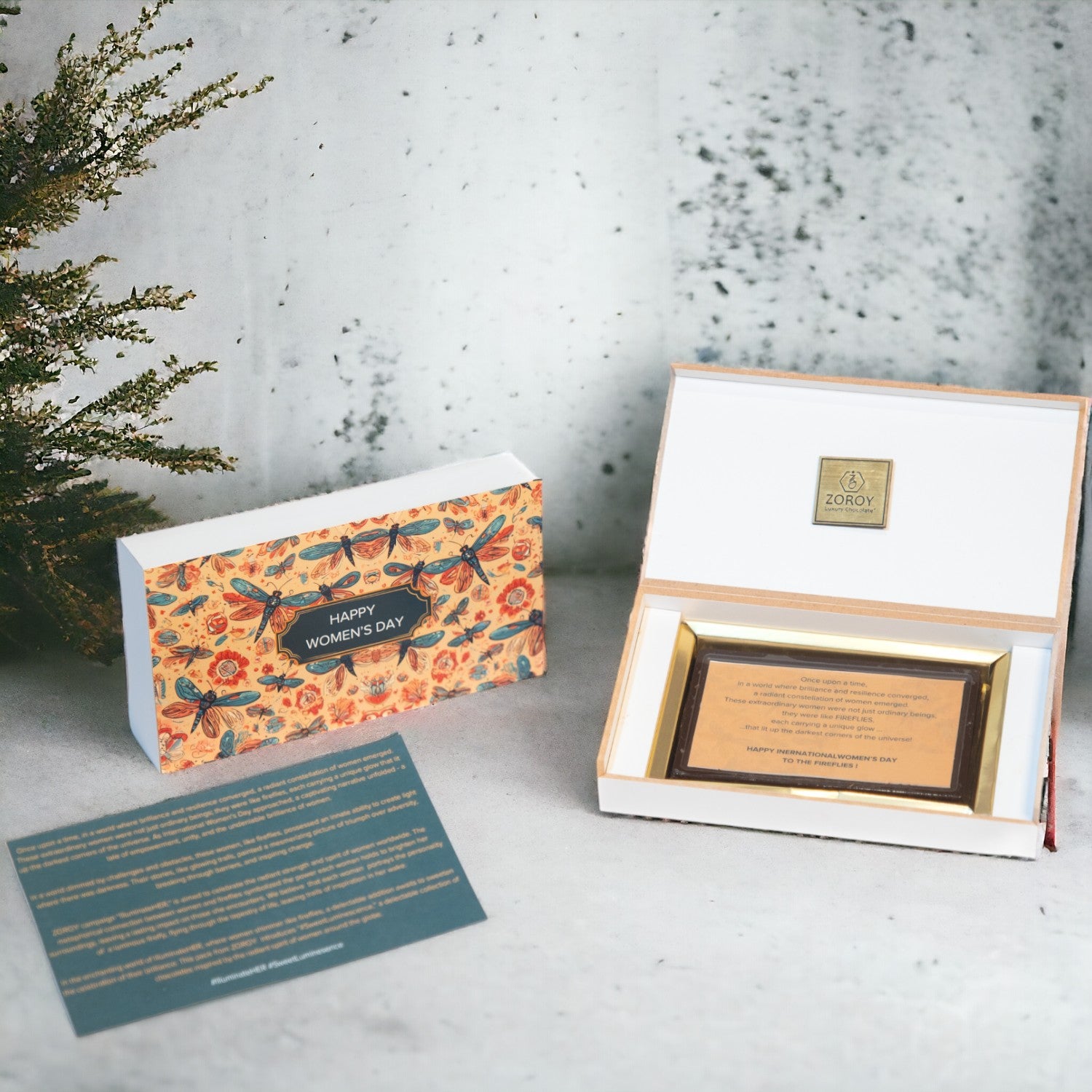 ZOROY Luxury Chocolate Happy Women's Day Wooden Chocolate Gift Box | Gift for HER | Message Bar | Best Women's Day Gift for Mother Sister Friend Colleague - 70 Gms