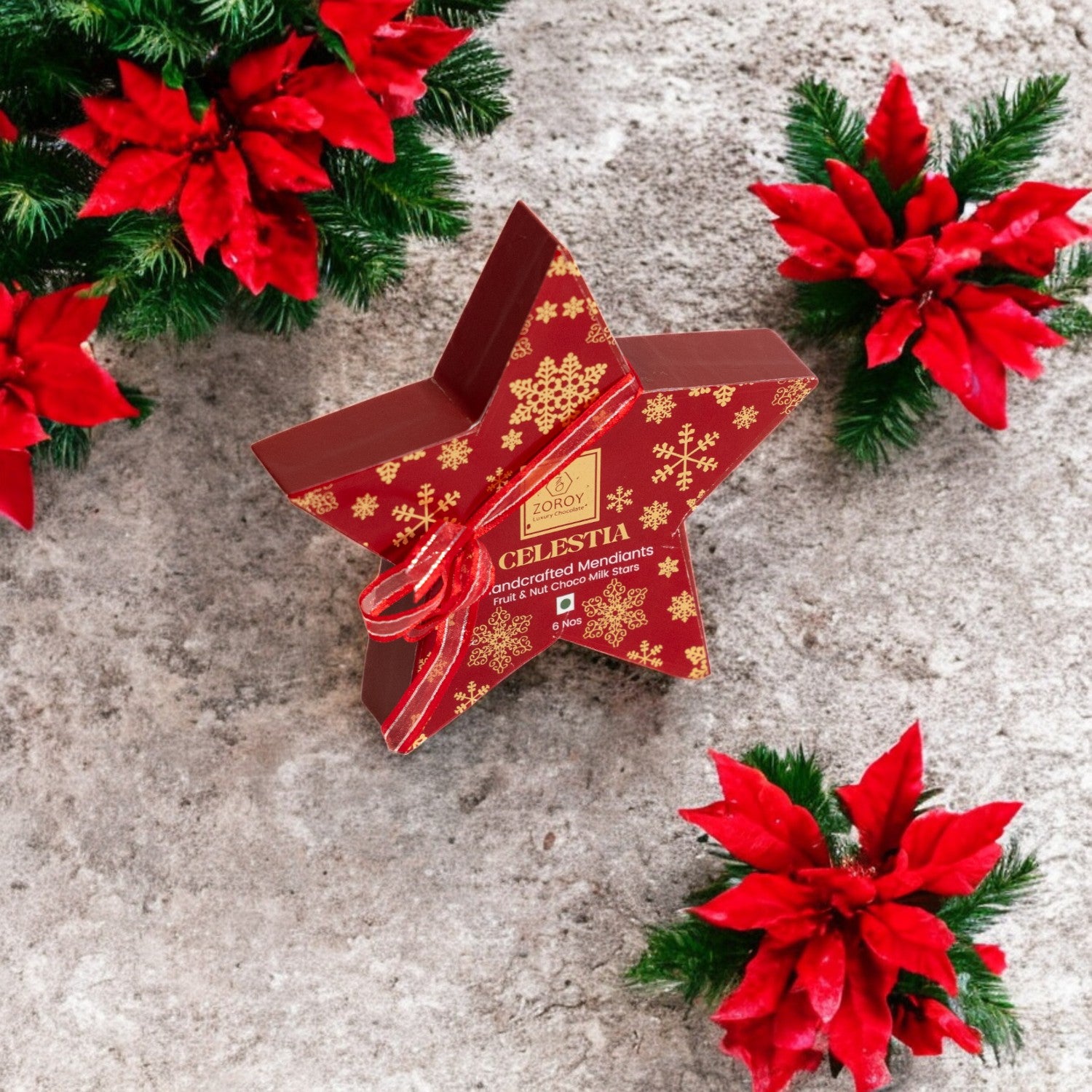 ZOROY Celestia Star Chocolate Box | Reusable Star Shaped Gift Box with 6 Fruit & Nut Mediants | Handcrafted Festive Chocolates for Christmas, Secret Santa & Corporate Gifting