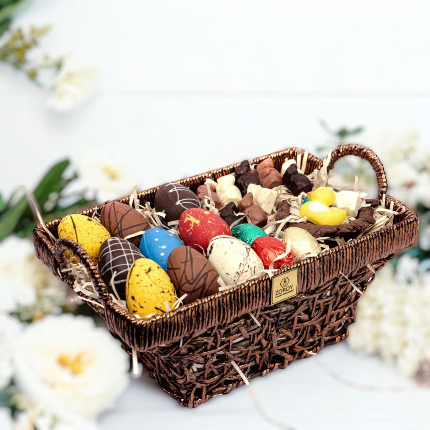 ZOROY Easter Sunshine Basket with Assorted Egg's Ducks,& Bunnies Combo Gift Hamper