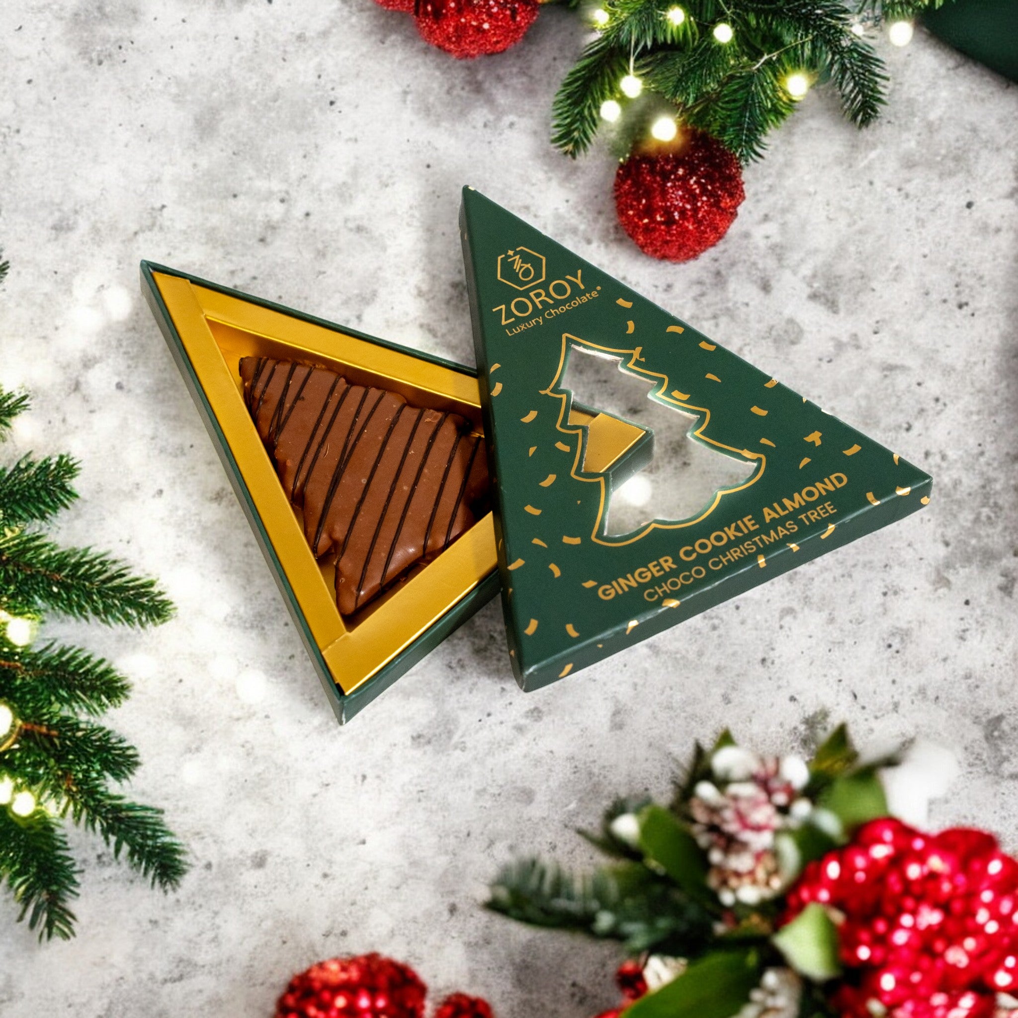 ZOROY Christmas Choco Tree | Ginger Cookie & Almond Crunch Coated in Semi-Sweet Chocolate | Festive Holiday Gift | Ideal for Corporate Gifting, Secret Santa, Bulk Hampers & Resale
