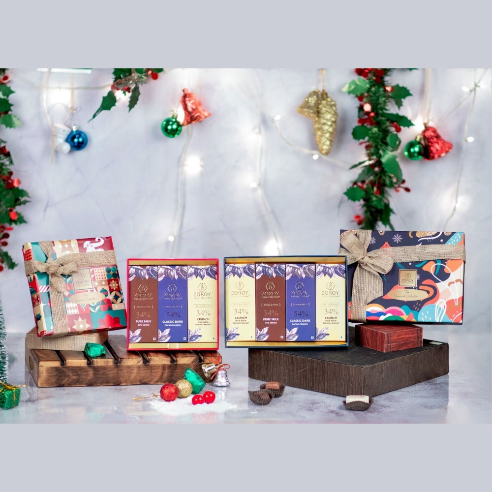 ZOROY LUXURY CHOCOLATE Christmas Gift Box of 3 Pure Couverture Chocolate bars for Corporate Celebration Xmas Family Surprise Kids Weeding Gifts Chocolates Combo 25G each |75G set