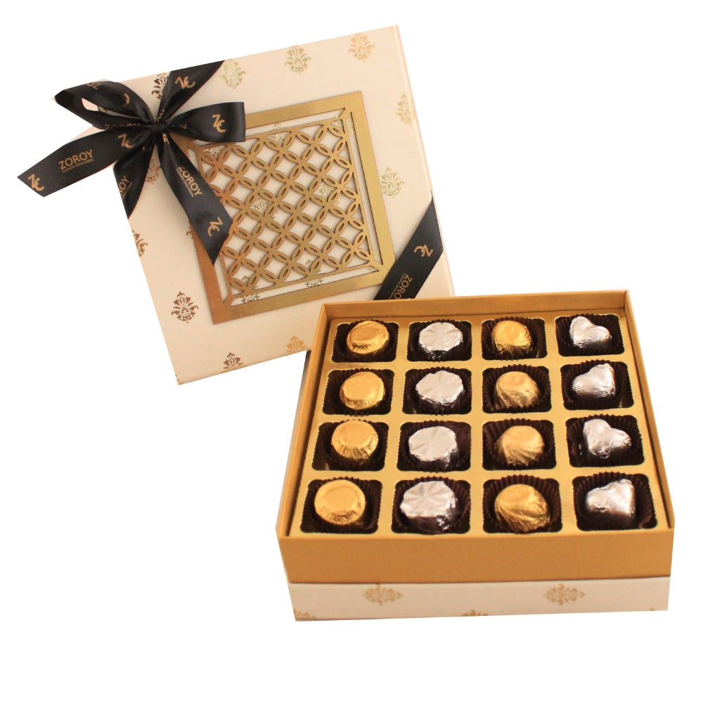 ZOROY Classy Box with Laser Cut Design and 16 Assorted Delite Chocolates Gift Box - (176 Gm)