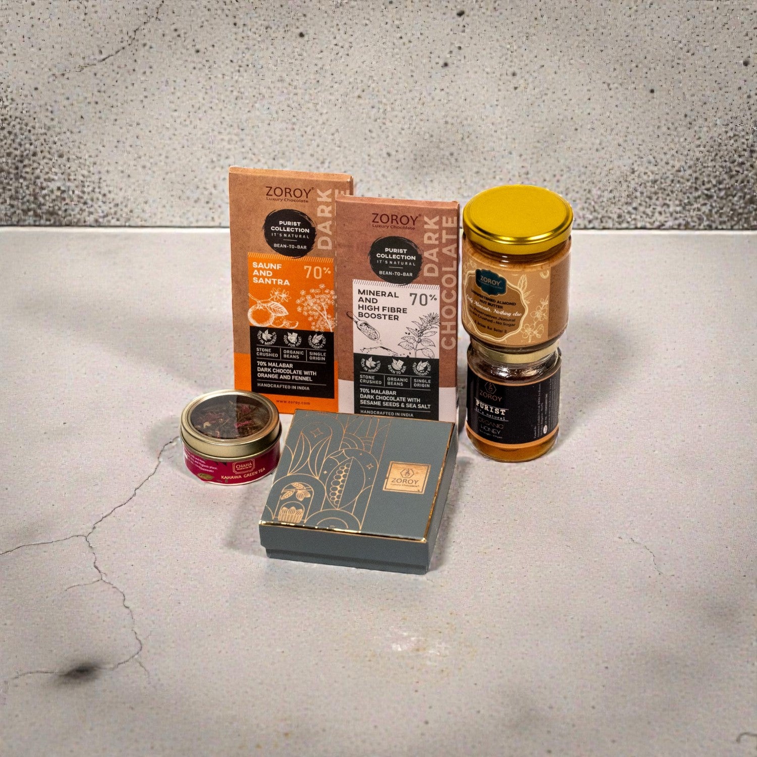 ZOROY Conscious Indulgence Guilt-Free Gourmet Hamper | No Added Sugar Chocolates, Bean-to-Bar, Honey & Almond Butter