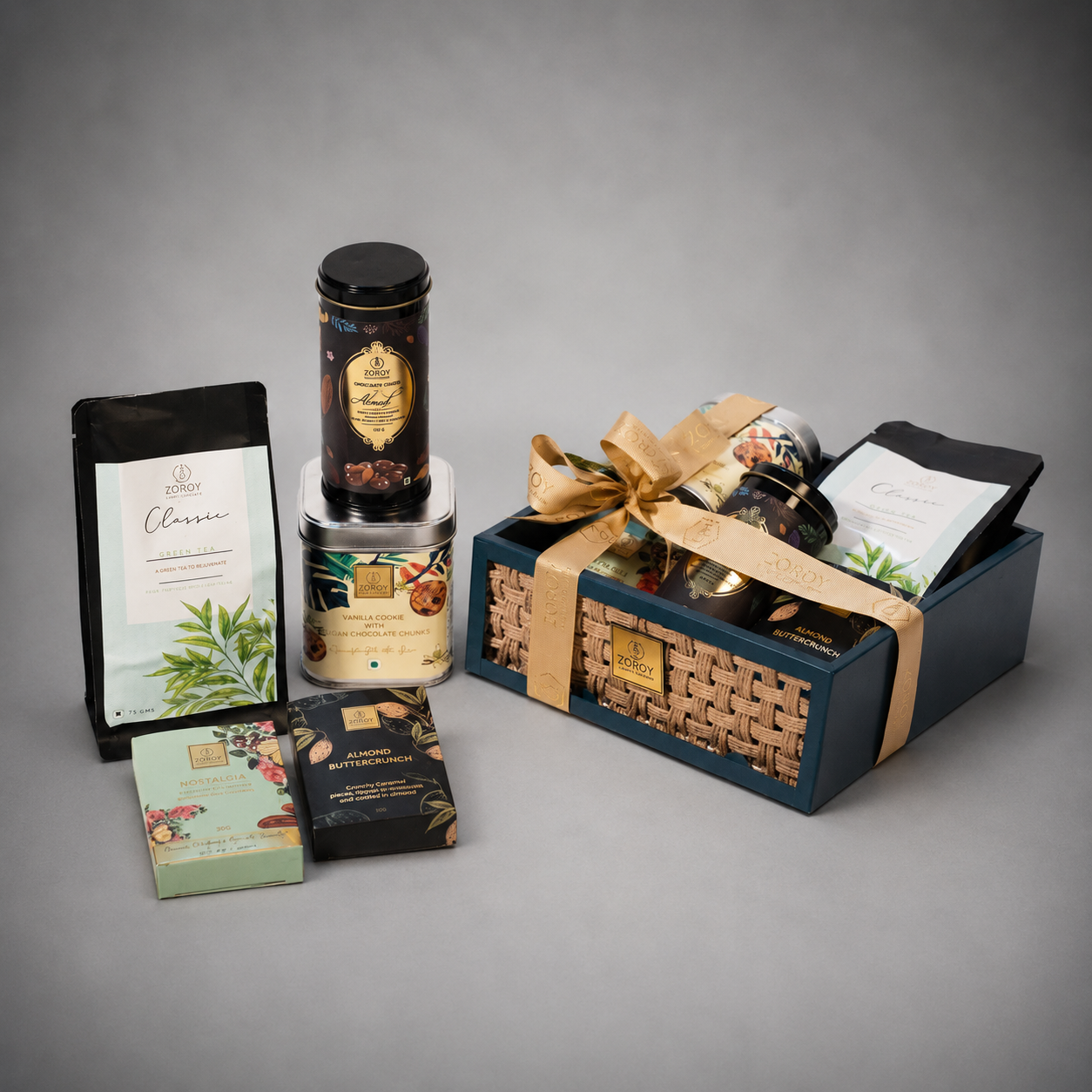 ZOROY Gourmet Tray with Cookies, Chocolates, Nuts & tea