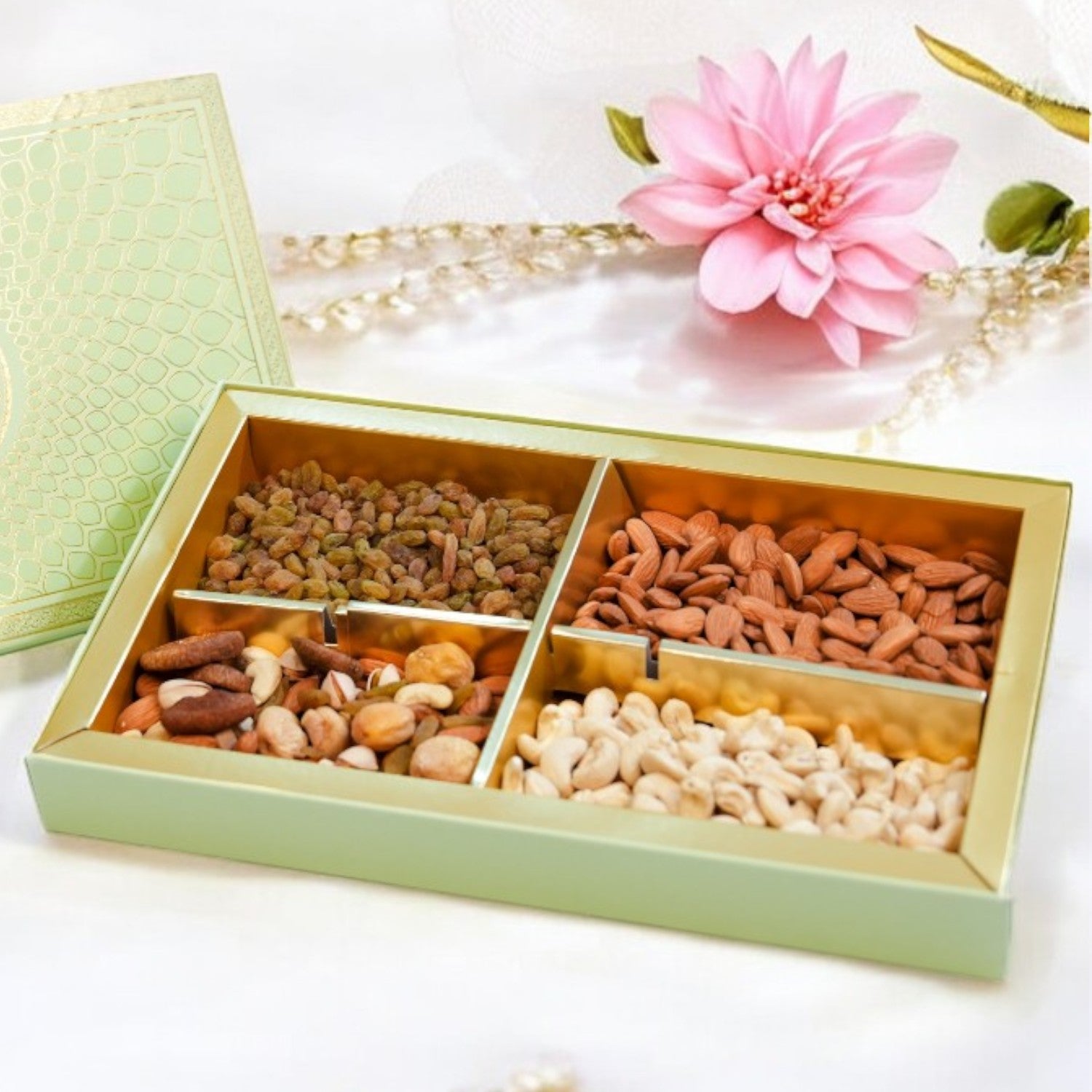 ZOROY Green Peacock Gift Hamper Box of Dry Fruits 800g – Assorted Premium Nut Collection of Almond, Cashew, Raisins, Mixed Dryfruits - Ideal pack for Diwali Festive and Corporate Gifting