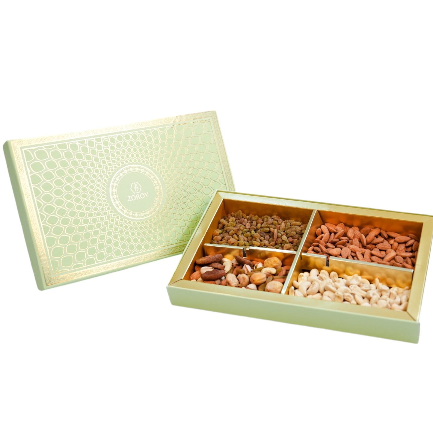 ZOROY Green Peacock Gift Hamper Box of Dry Fruits 800g – Assorted Premium Nut Collection of Almond, Cashew, Raisins, Mixed Dryfruits - Ideal pack for Diwali Festive and Corporate Gifting