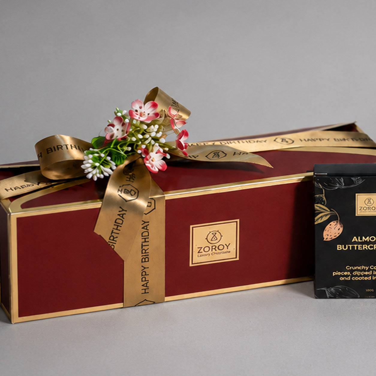 ZOROY Happy Birthday Gourmet Gift Box | Chocolate Rice Crisps, Almond Buttercrunch & Handmade Cookies