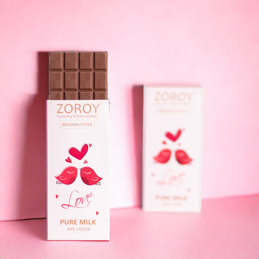 ZOROY LUXURY CHOCOLATE 100% Couverture Pure Milk chocolate | Personalized chocolate | Love Bird | Valentine Gift For Girlfriend | Boyfriend Anniversary Gifts For Wife | Husband | Love Message Bar 100G
