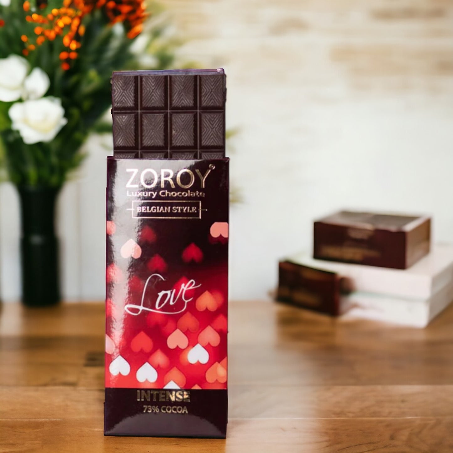 ZOROY LUXURY CHOCOLATE Pure Couverture 73% Intense Dark chocolate bar | Love Message bar | Signature Belgian style chocolate | Vegan | 100 grams