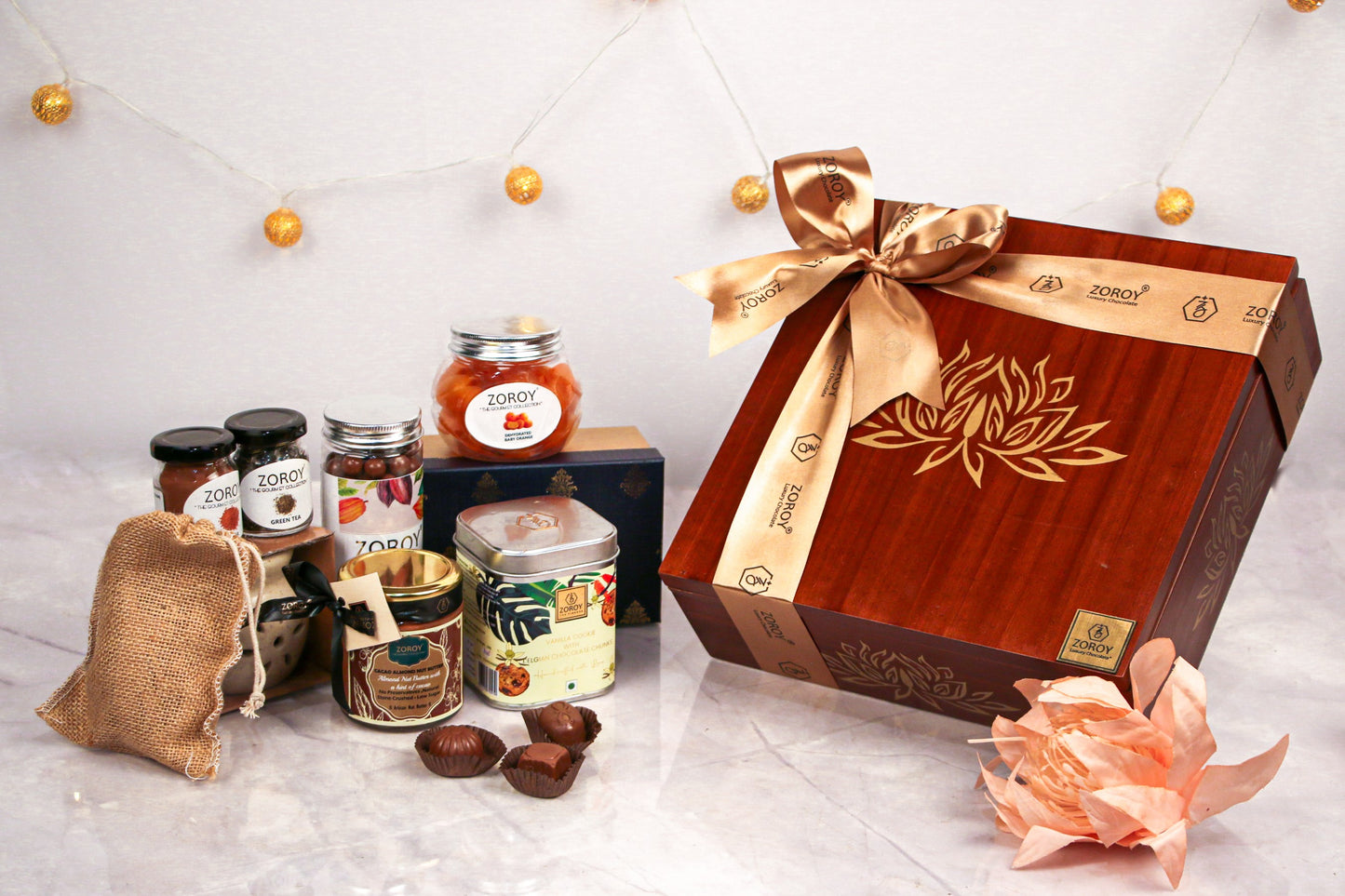 ZOROY Wooden box Hamper of chocolates, dry fruits and assorted goodies