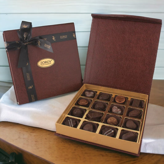 ZOROY Leather finish box with 16 Assorted Delite Chocolate Gift Box - (176 Gms)