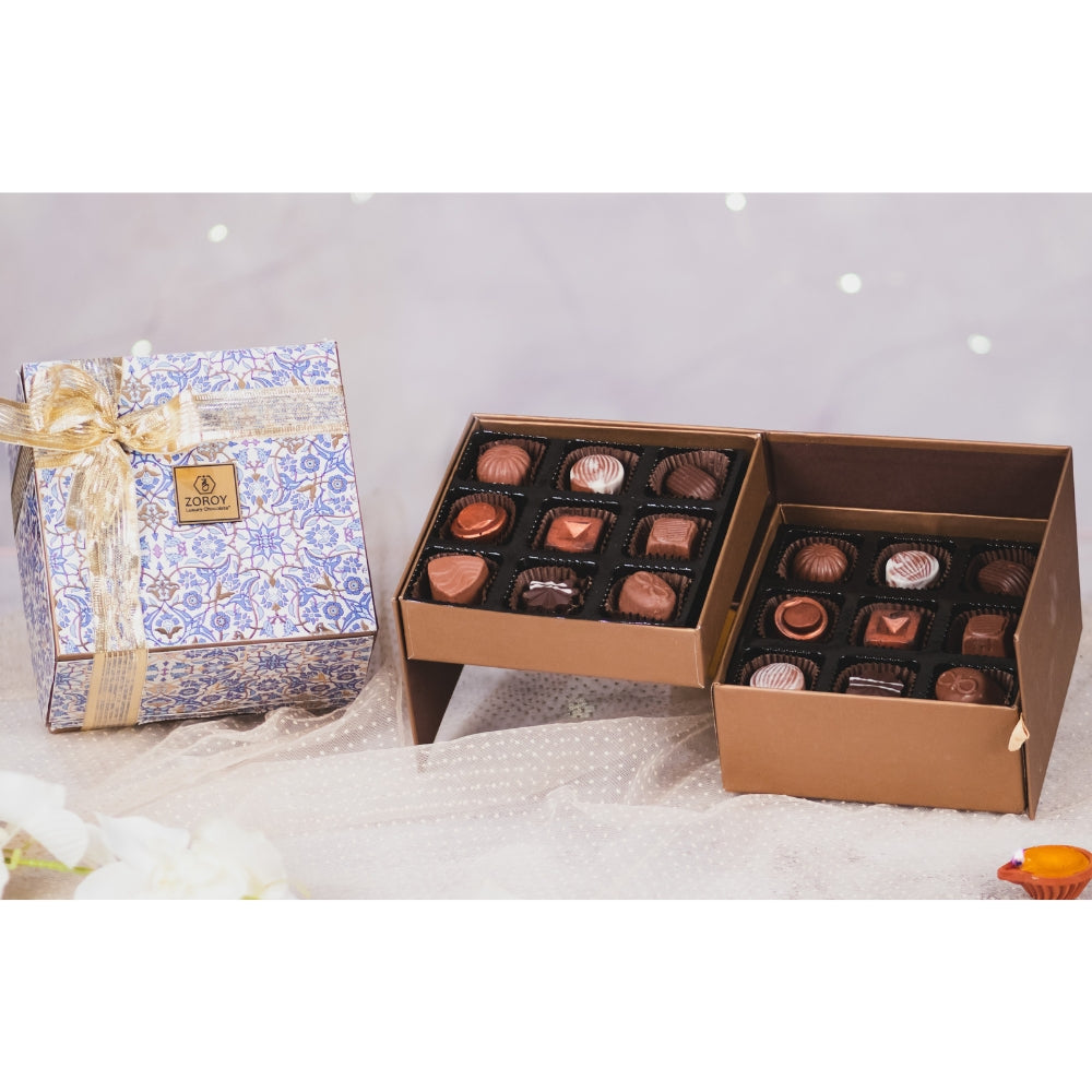 ZOROY Lotus Themed Double Decker box with 18 Assorted Delite Chocolate Gift Pack (198 Gms)
