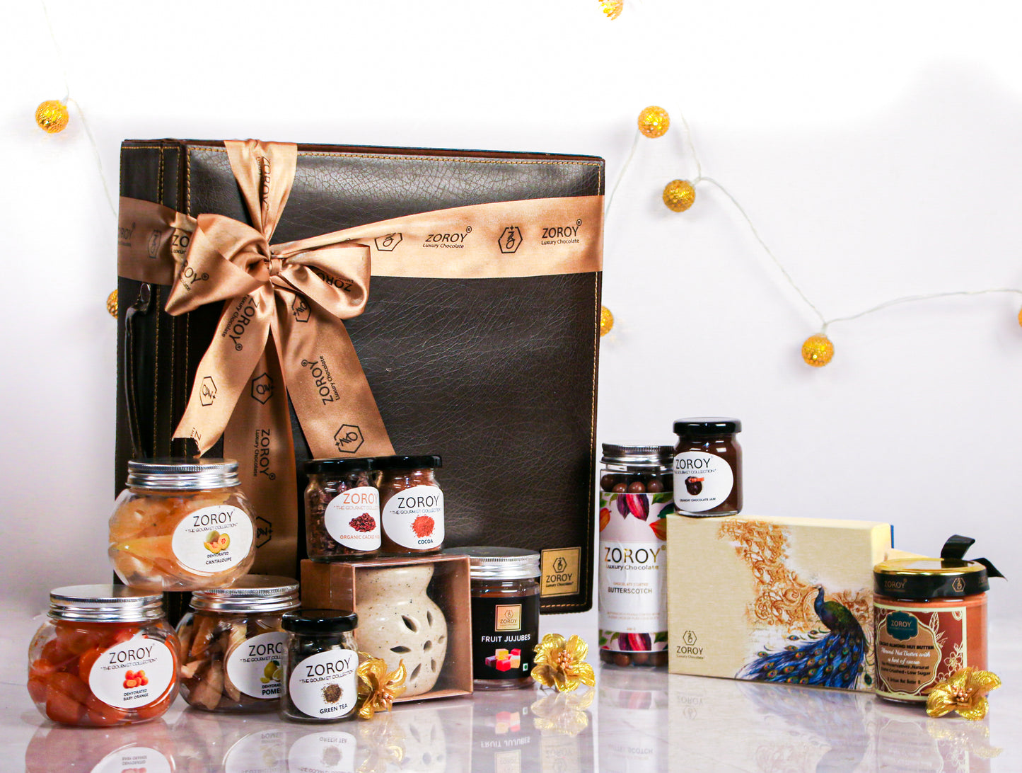 ZOROY Art Leather hamper box filled with chocolates and other goodies