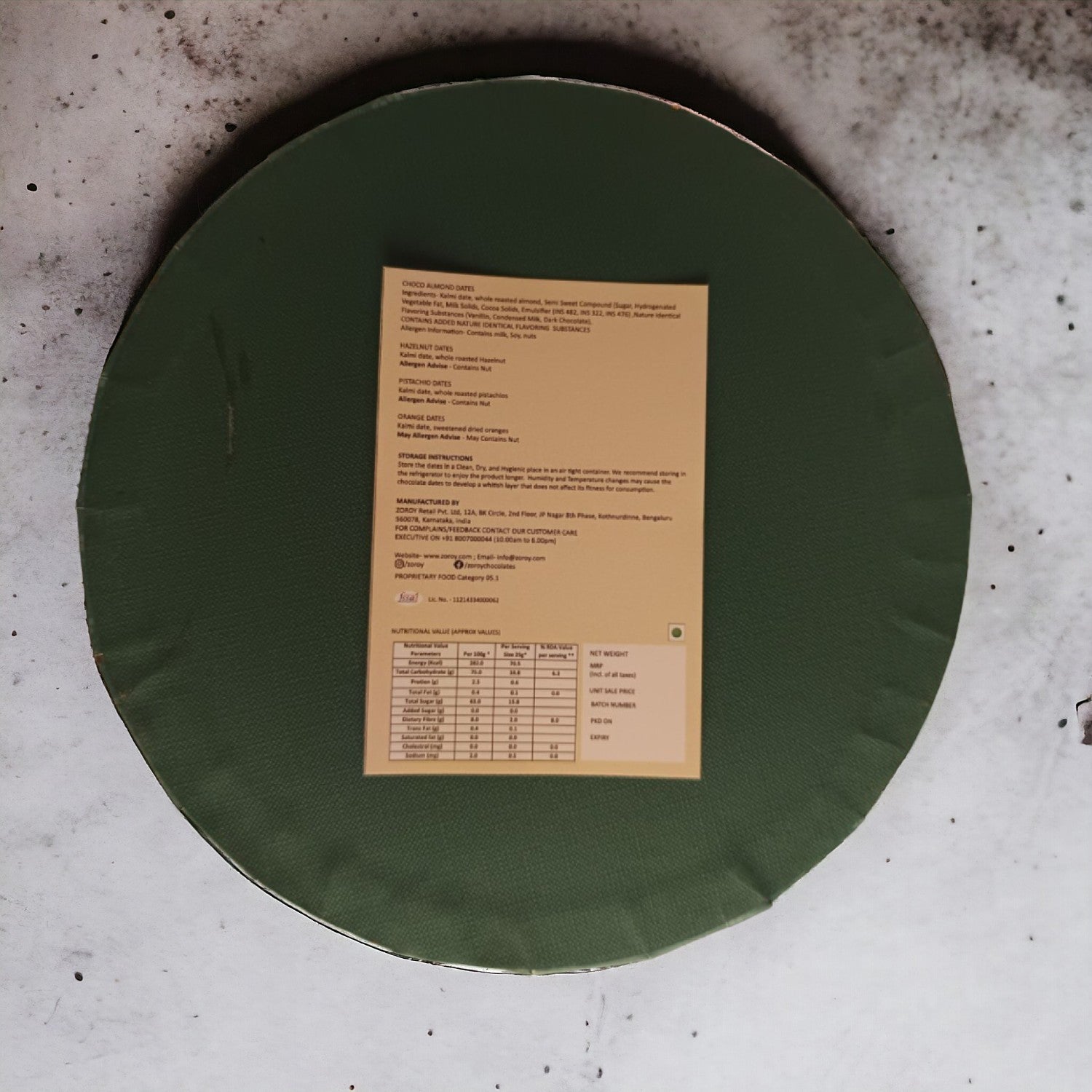 ZOROY Palm round box of Assorted Dry Fruit Filled Dates 500G | Filled With Roasted Pistachio, peeled orange wholes,Roasted hazelnuts and chocolate coated almond stuffed dates | Khajur dry fruit |Natural Sweetener