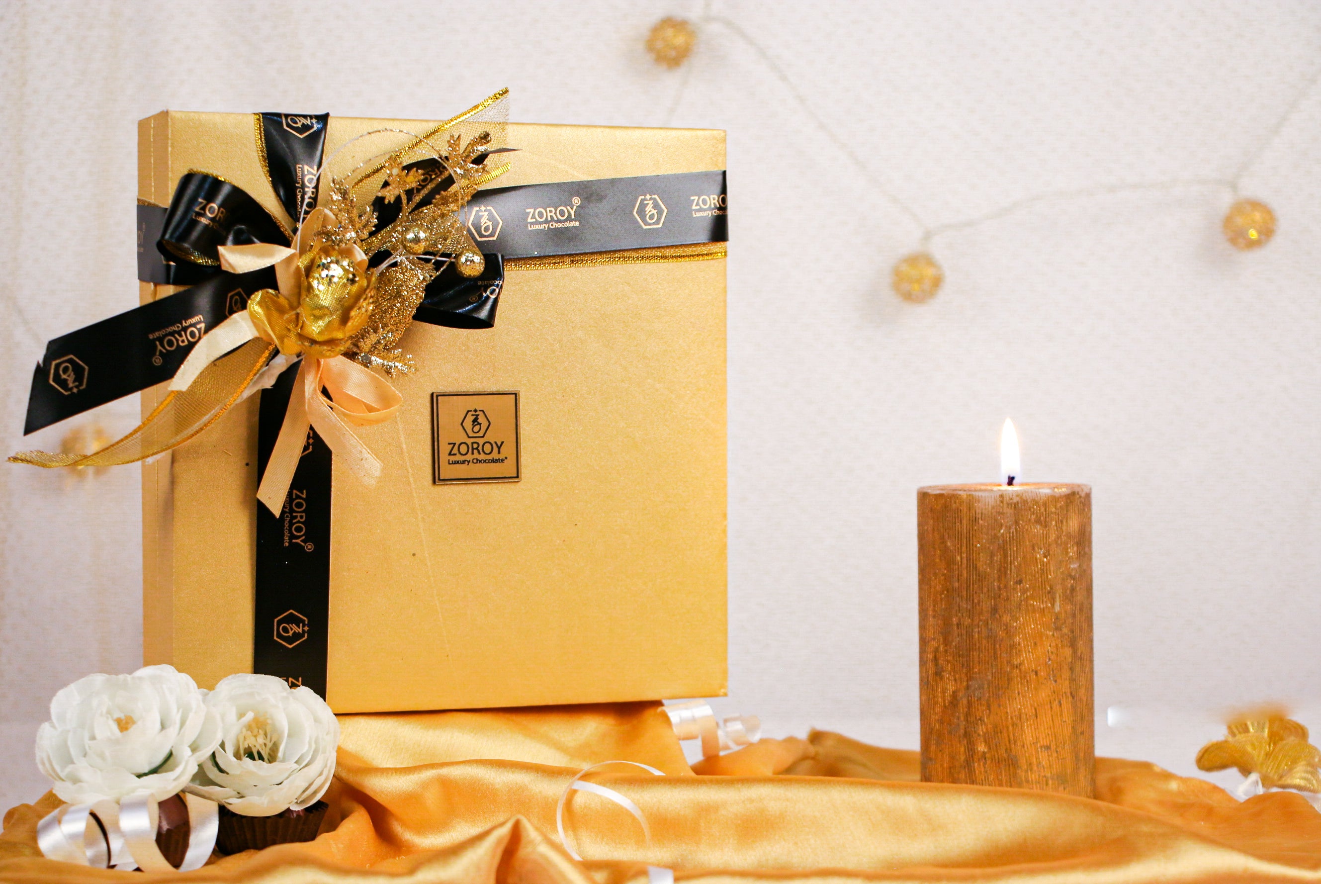 ZOROY Personalized Gold leather feel box with assorted chocolates