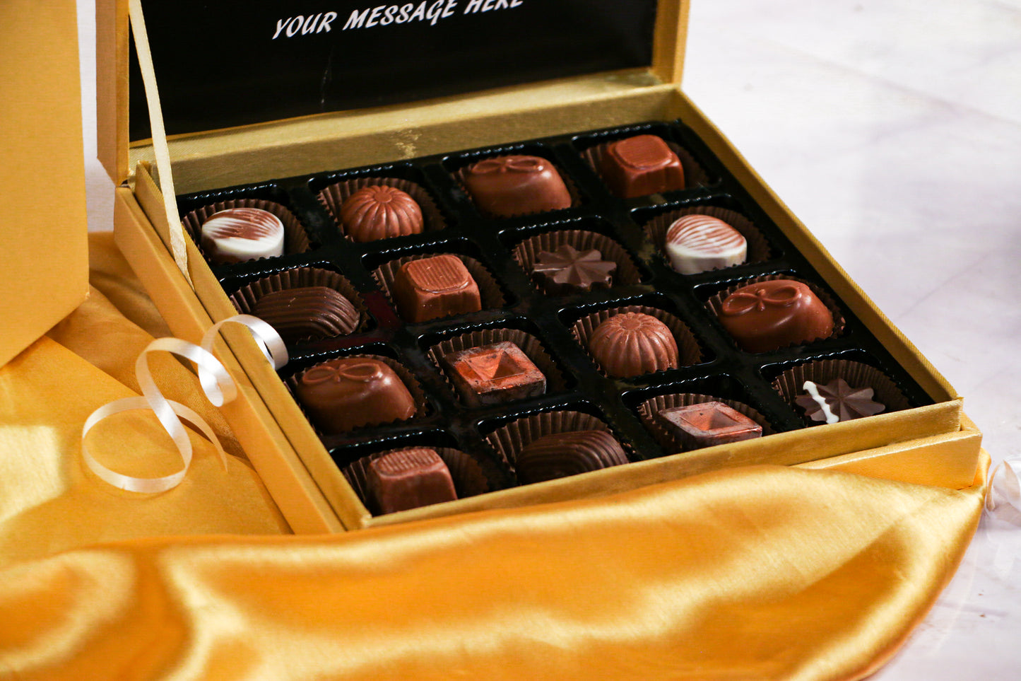 ZOROY Personalized Gold leather feel box with assorted chocolates