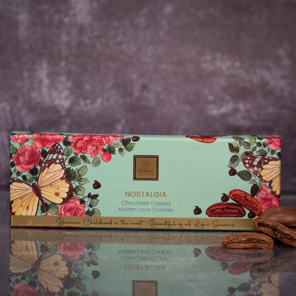 ZOROY Luxury Chocolate Nostalgia Box of 8 Molten Lava Chocolate Dipped Coated Cookies | Gift Box for Celebrations Diwali Festive Birthday Corporate New Year - 200 Gms - ZOROY