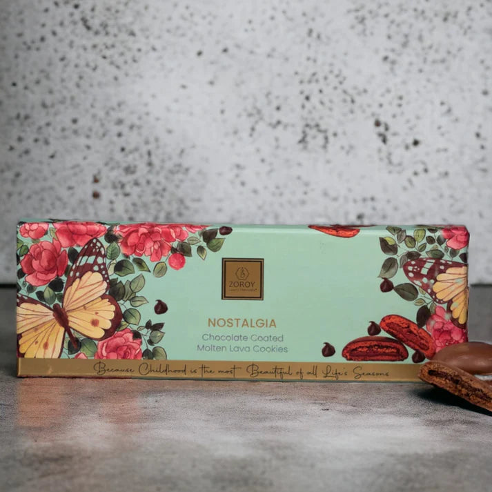 ZOROY Luxury Chocolate Nostalgia Box of 8 Molten Lava Chocolate Dipped Coated Cookies | Gift Box for Celebrations Diwali Festive Birthday Corporate New Year - 200 Gms - ZOROY