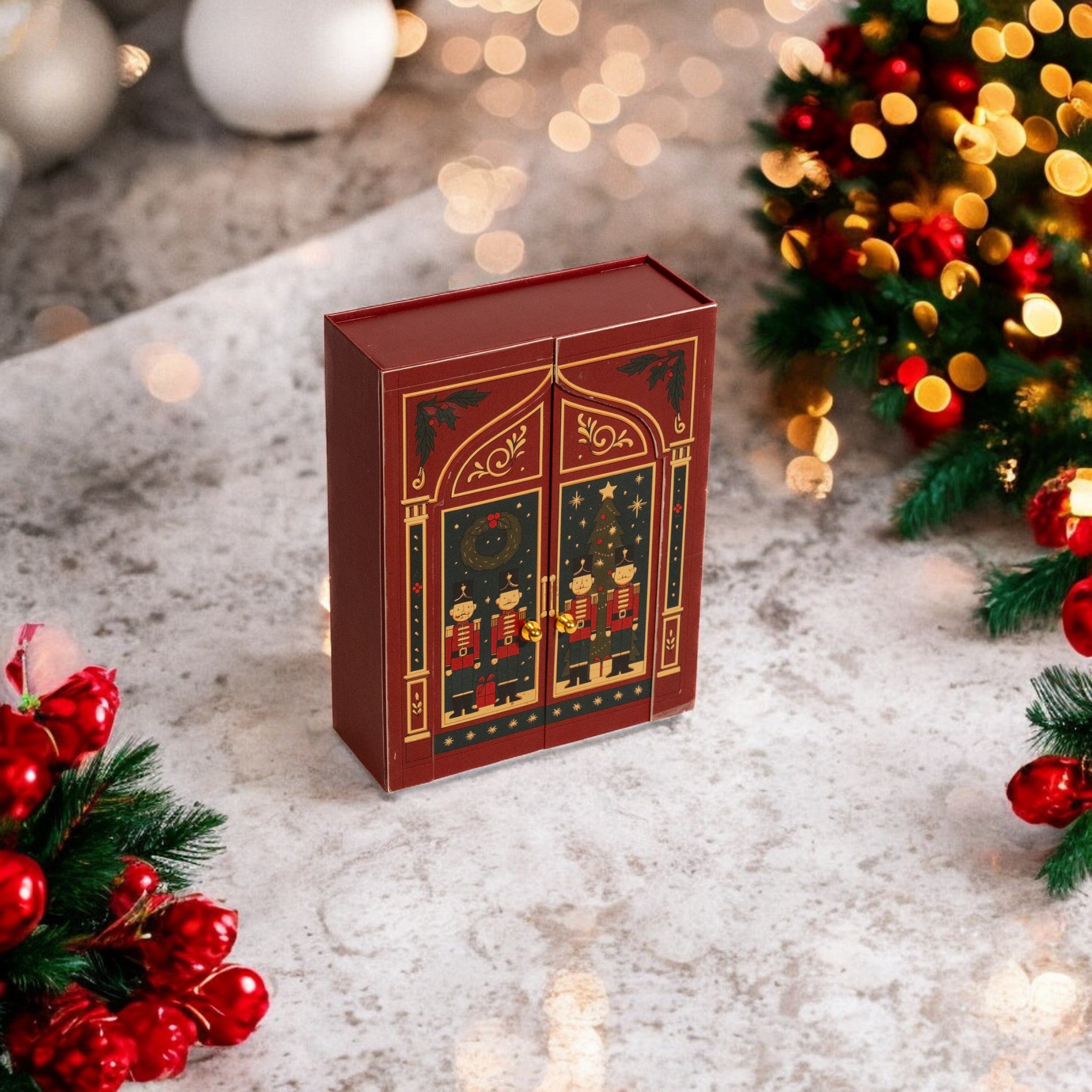 ZOROY Nutcracker Palace Christmas Gift Hamper | Double Door Keepsake Box with Choco Christmas Tree, Truffles, Fudge, Cookies & Coasters | Luxury, Secret Santa & Corporate Gifting
