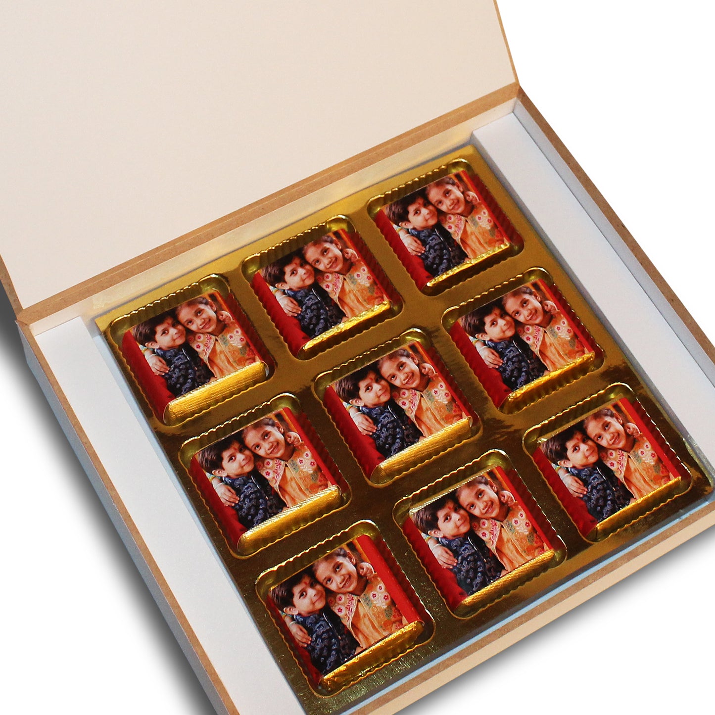 ZOROY - Elegant Rakhi Gift for Brother & Sister - Personalized Gift Box and Wrapped Chocolates - 9 Wrapped Chocolates