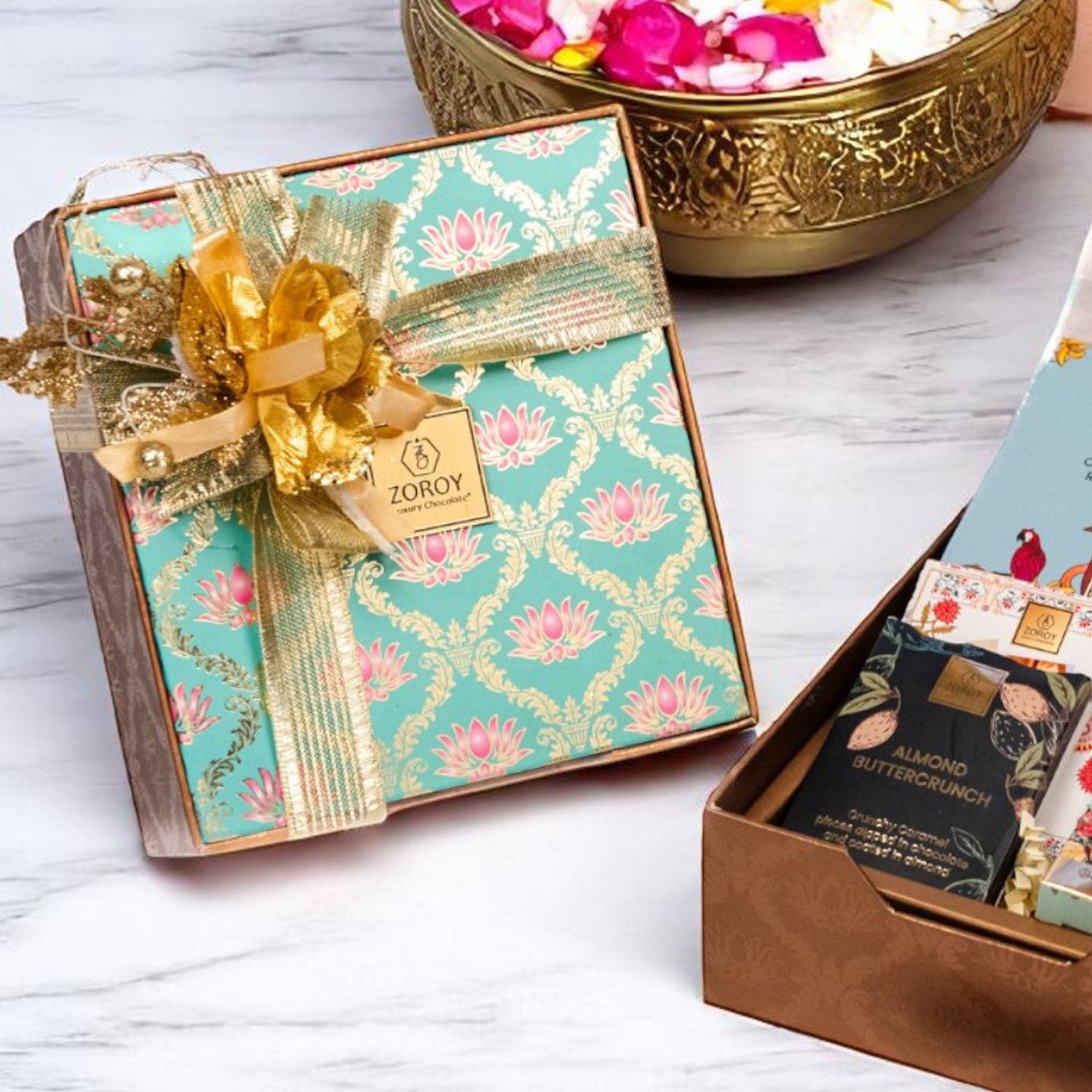 ZOROY Rakhi Celebration Gift Hamper with Chocolate Lava Cookies, Choco Rice Crisps, Buttercrunch Snacks, Mixed Berry Treats, Designer Rakhi, Akshat Kumkum, Rakhi Card – Raksha Bandhan Gift Box