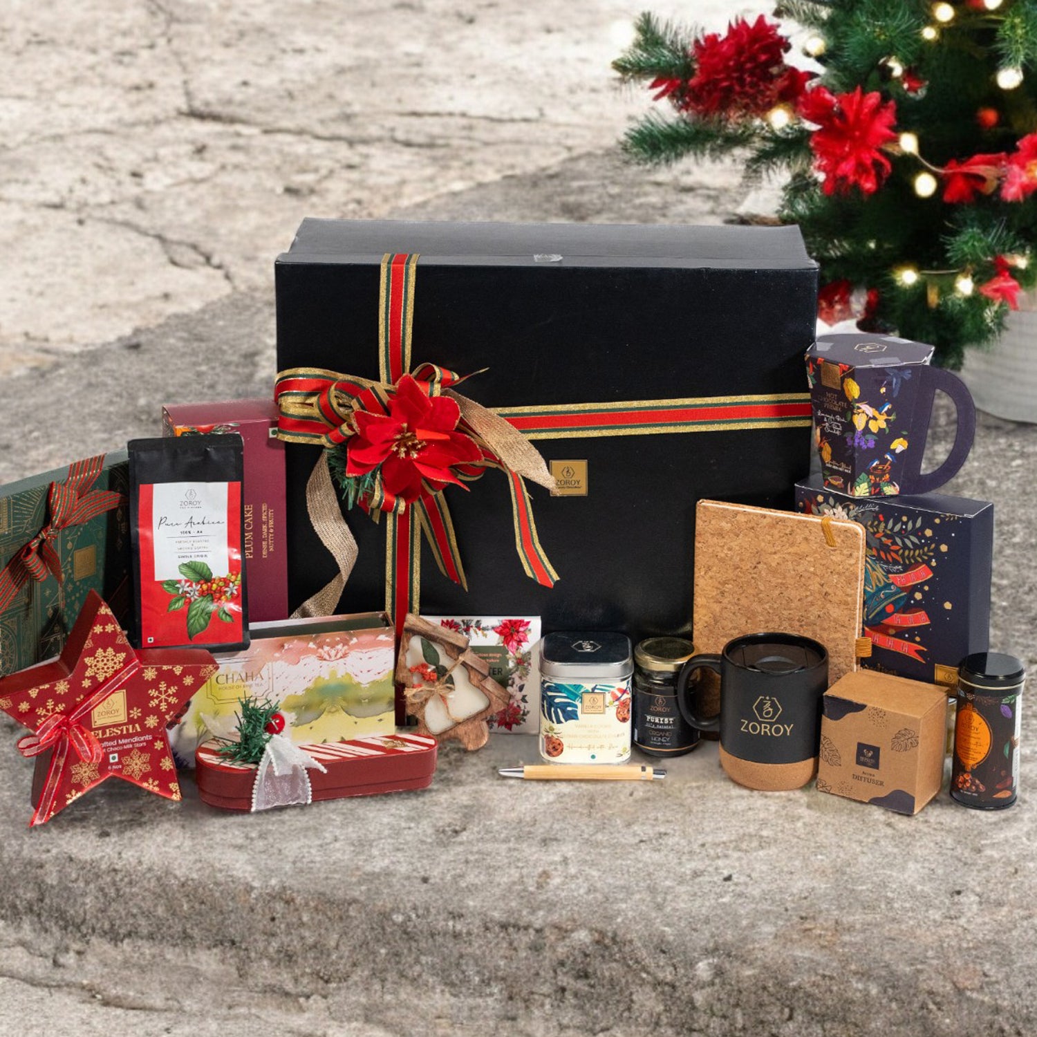 ZOROY Season Special Luxury Leather-Feel Christmas Hamper | Gourmet Plum Cake, Chocolates, Teas, Coffee, Cookies & Festive Gifts | Premium Holiday Gift Box for Family, Friends, Corporate Gifting & Celebrations