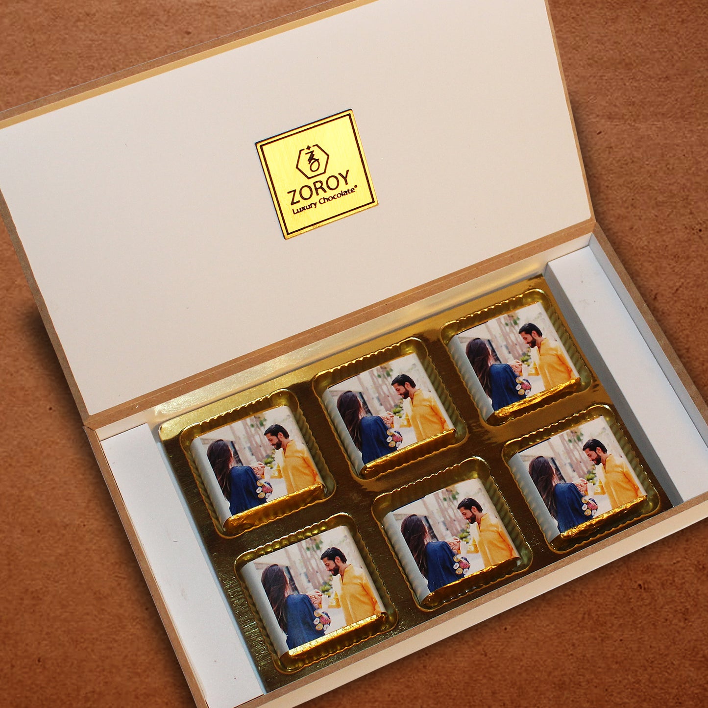 ZOROY Luxury Chocolate - Elegant Rakhi Gift For Brother & Sister - Personalised Gift Box And Wrapped Chocolates - 6 Pcs For Bhaiya Bhabhi Rakshabandhan Gift Combo With Free Rakhi