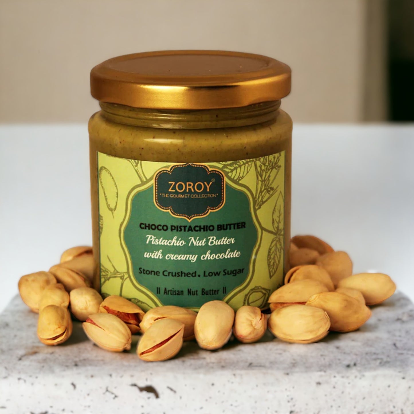 ZOROY THE FINESSE Chocolate Pistachio butter | Gourmet nut butter | Creamy  Pistachio spread | Healthy chocolate spread | Gluten Free | 200 grams